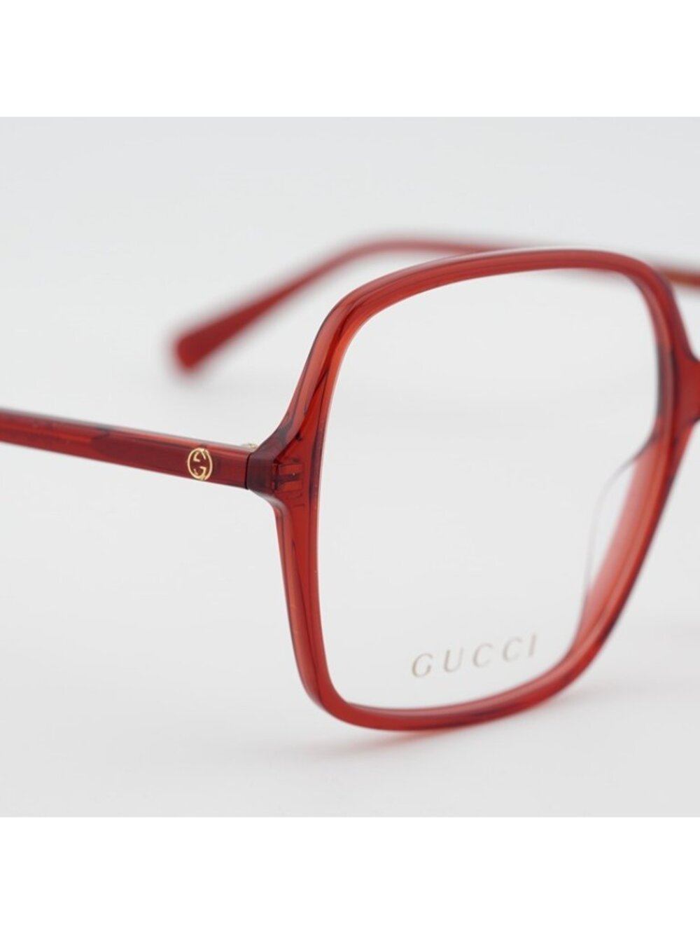 Gucci GG1003O 011 Eyeglasses Shiny Transparent Red 53mm Square Frame - Picture 5 of 10